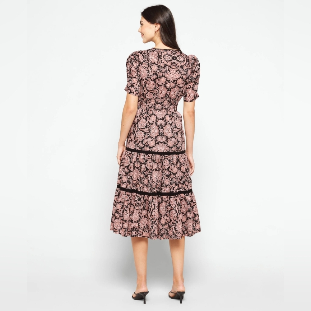 NWT B.B Dakota Black Batik Print Midi Dress Size Large - Picture 3 of 4